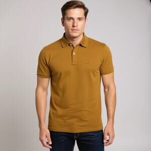 NWT Fall Tommy Hilfiger Men's Solid Short Sleeve Polo Shirt SZ L Gold Canyon 🍁